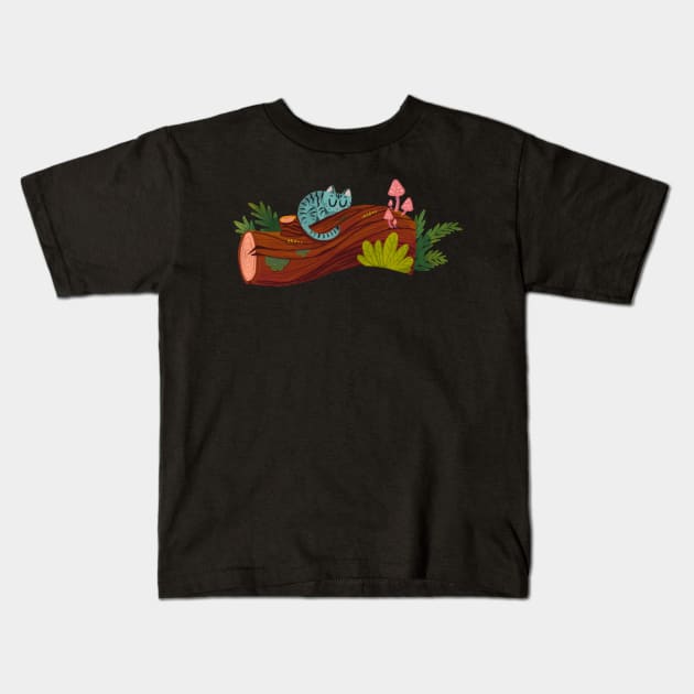 sleepy woodsy cat Kids T-Shirt by hellocloudy